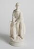 Continental &lsquo;parianware&rsquo; style cricketing figure. Excellent figure of a moulded white porcelain batsman wearing a cap, standing in front of the wicket with bat in hands, blazer hanging on the tree, gloves at his feet behind him on circular base. Appears T