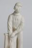 Continental &lsquo;parianware&rsquo; style cricketing figure. Excellent figure of a moulded white porcelain batsman wearing a cap, standing in front of the wicket with bat in hands, blazer hanging on the tree, gloves at his feet behind him on circular base. Appears T - 2