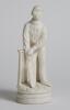 Continental &lsquo;parianware&rsquo; style cricketing figure. Excellent figure of a moulded white porcelain batsman wearing a cap, standing in front of the wicket with bat in hands, blazer hanging on the tree, gloves at his feet behind him on circular base. Appears T - 3