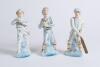 Continental coloured porcelain figures of batsman. A pair of batsman wearing blue and white striped clothing and blue caps. Both numbered 47 to inside of base. Lacking their wooden bats. Gold lustre decoration. Sold with a Sold with a similar figures, aga