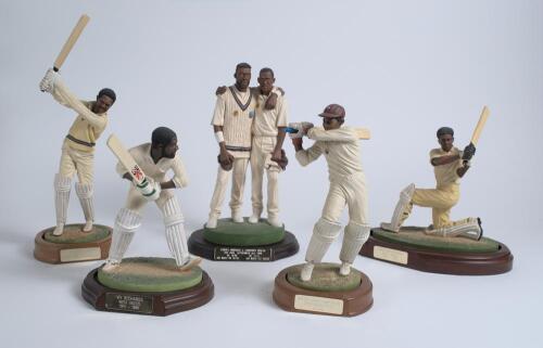 West Indies. Five Endurance Ltd or similar cold-cast porcelain cricketing figures of Garry Sobers, Brian Lara, Viv Richards, Curtley Ambrose & Courtney Walsh (together), and Everton Weekes. Complete with plinths and bats where necessary. Various heights, 