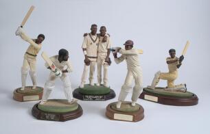 West Indies. Five Endurance Ltd or similar cold-cast porcelain cricketing figures of Garry Sobers, Brian Lara, Viv Richards, Curtley Ambrose & Courtney Walsh (together), and Everton Weekes. Complete with plinths and bats where necessary. Various heights, 