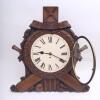 Cricket clock circa late 19th early 20th Century. Very large and impressive Victorian/ Edwardian clock with plain circular face set in an ornate heavy oak wooden frame consisting of carved floral border set on a background of crossed cricket bats, stumps - 2