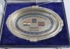 &lsquo;Malviya Cricket Club, New Delhi (India) tour to Surrey England 26 July- 8 Aug. 1999&rsquo;. Silver metal oval salver by S.R. Jain Jewellers, Delhi. Titles and flags to centre with decorative blue border. The salver unopened in original cellophane wrapper, cont - 2