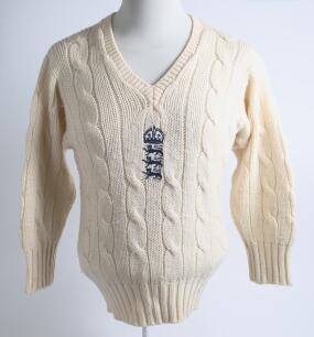 Robert William &lsquo;Bob&rsquo; Taylor. Derbyshire & England 1961-1988. England long sleeved Test sweater worn by Taylor whilst playing for England in home Test matches. The sweater, by Simpson of Piccadilly, with central England emblem of the three lions and crown 