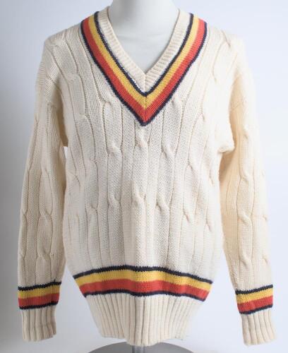 Robert William &lsquo;Bob&rsquo; Taylor. Derbyshire & England 1961-1988. M.C.C./England long sleeved touring Test sweater worn by Taylor whilst playing for England in Test matches abroad. The sweater, by Kent and Curwen, with trimming to neck, waist and sleeves in M.