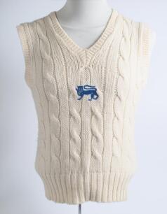 Robert William &lsquo;Bob&rsquo; Taylor. Derbyshire & England 1961-1988. England &lsquo;One Day&rsquo; international sleeveless sweater worn by Taylor whilst playing for England. The sweater, by Simpson of Piccadilly&rsquo;, with single blue lion emblem to chest. Minor wear otherwise