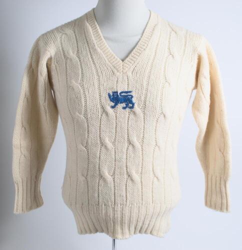 Robert William &lsquo;Bob&rsquo; Taylor. Derbyshire & England 1961-1988. England &lsquo;One Day&rsquo; international long sleeved sweater worn by Taylor whilst playing for England. The sweater with single blue lion emblem to chest. Some shrinkage to sweater otherwise in good co