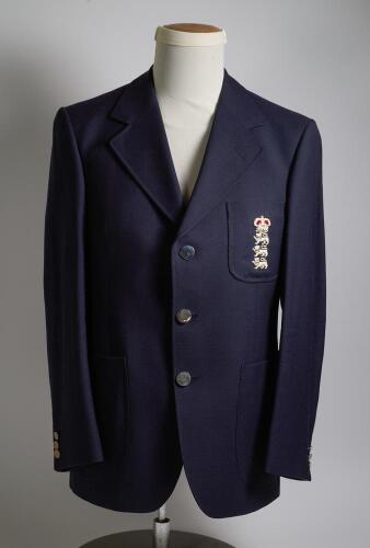 Robert William &lsquo;Bob&rsquo; Taylor. Derbyshire & England 1961-1988. England &lsquo;home&rsquo; Test blazer worn by Taylor during his Test match playing career. The navy blue blazer, by Simpson of Piccadilly, with raised embroidered emblem of the three lions and crown of Eng