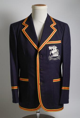 Robert William &lsquo;Bob&rsquo; Taylor. Derbyshire & England 1961-1988. M.C.C. navy blue touring blazer, by Simpson of Piccadilly, worn by Taylor on the M.C.C. tour of the West Indies in 1974. The blazer with embroidered M.C.C. emblem in white of St George & Dragon 