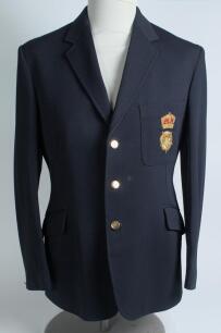 Robert William &lsquo;Bob&rsquo; Taylor. Derbyshire & England 1961-1988. Derbyshire C.C.C. 1st XI navy blue cricket blazer, by James Smith of Derby, with wired Derbyshire emblem of the royal crown and tudor rose attached to breast pocket. &lsquo;Bob Taylor&rsquo; handwritten to 