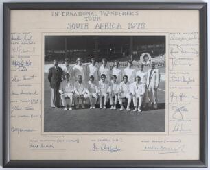 Robert William &lsquo;Bob&rsquo; Taylor. Derbyshire & England 1961-1988. &lsquo;International Wanderers tour to South Africa March-April 1976&rsquo;. mono photograph of the International Wanderers touring party, seated and standing in rows wearing cricket attire. The photograph 
