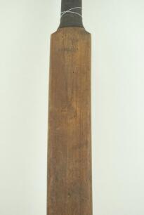 &lsquo;A Warsop Triangular Bat circa 1890&rsquo;. A triangular practice cricket bat made by Benjamin Warsop of St. John&rsquo;s Wood, London. The triangular shaped bat&rsquo;s blade is only 2.5&rdquo; in width and has &lsquo;B. Warsop, Marylebone&rsquo; stamped across the splice and below a faded