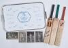 Three miniature signed cricket bats. &lsquo;Kalli&rsquo; bat signed to the face by Garry Sobers and one other, 17&rdquo;. Unbranded bat signed by Steve Waugh, 18&rdquo;. &lsquo;1998 Cricket Tour&rsquo; bat signed by seventeen members of the South Africa touring party including Cronje (Capta