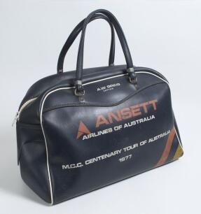 Anthony William &lsquo;Tony&rsquo; Greig. Border, Sussex, Eastern Province & England 1965-1978. Original holdall used by Greig on the M.C.C. Centenary Tour of Australia 1977. The navy blue holdall with printed name &lsquo;A.W. Greig, Captain&rsquo;, &lsquo;Ansett Airlines&rsquo; sponsor&rsquo;s l