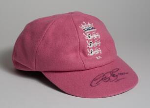 Graeme Swann. Northamptonshire, Nottinghamshire & England 1998-2013. Glenn McGrath Foundation pink England cloth cap presented to Swann just prior to the start of the Australia v England Test match in 2011. The cap by &lsquo;Michael of Chatham&rsquo;, with embroidere