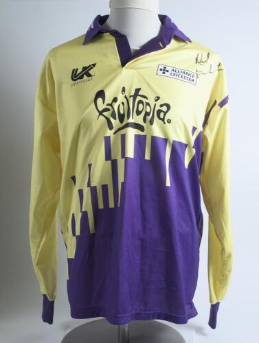 Dermot Reeve. Pair of &lsquo;Rest of the World&rsquo; yellow and mauve cricket shirts worn by Brian McMillan of South Africa and Neil Fairbrother of England in the Reeve Benefit match &lsquo;Warwickshire v Rest of the World&rsquo; held at Edgbaston in August 1996. Names printed 