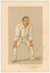 Albert Nielson Hornby, Lancashire & England 1867-1899. Signed Vanity Fair colour chromolithograph of Hornby. &lsquo;Monkey&rsquo;. August 15th 1891 by STUFF. Nicely signed by Hornby in black ink to lower right border. Some foxing to border otherwise in good condition