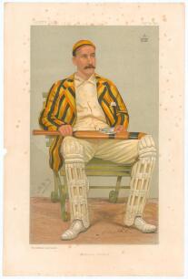 Lord Hawke, Cambridge University, Yorkshire & England 1882-1912. Signed Vanity Fair colour chromolithograph of Hawke. &lsquo;Yorkshire Cricket&rsquo;. 24th September 1892 by SPY. Nicely signed by Hawke in black ink to lower right border. Some foxing to border and to 