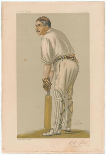 Walter William Read. Surrey & England 1873-1897. Signed Vanity Fair colour chromolithograph of Read. &lsquo;W.W.&rsquo;. 28th July 1888 by LIB. Nicely signed by Read in black ink to lower right border. Odd foxing spots to image and border, minor repair to two corner