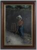 &lsquo;The Hope of his Side&rsquo;. Original oil painting on board by Federico Vitale, Italian School, late nineteenth century, after E.P. Kinsella of the urchin boy batsman in batting pose in front of the stumps. Signed &lsquo;F. Vitale&rsquo; to lower right corner. Attractivel