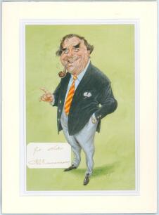 Commentators and umpires &lsquo;Cricket Characters. The Cricketer Caricatures of John Ireland&rsquo; 1987 & 2000. Seven bookplate prints of caricatures of cricket commentators and umpires by John Ireland, each print individually mounted, six with signature laid down 