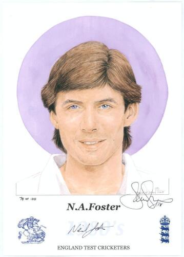 &lsquo;England Test Cricketers 1980s&rsquo;. Denise Dean. Thirteen individual colour prints by artist Denise Dean from the series of 1980s &lsquo;England Test Cricketers&rsquo;. Each signed by the artist and limited to 100 prints produced, various limitation numbers. Nine of the