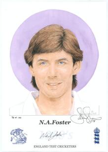 &lsquo;England Test Cricketers 1980s&rsquo;. Denise Dean. Thirteen individual colour prints by artist Denise Dean from the series of 1980s &lsquo;England Test Cricketers&rsquo;. Each signed by the artist and limited to 100 prints produced, various limitation numbers. Nine of the