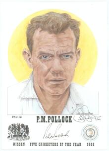 South Africa Test Cricketers. Denise Dean. Six individual colour prints by artist Denise Dean of South Africa Test Cricketers, each signed by the artist. Includes five prints from the series &lsquo;Wisden Five Cricketers of the Year&rsquo;, each limited to 150 copies