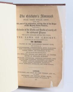Wisden Cricketers&rsquo; Almanack 1867. 4th edition. Bound in brown boards, lacking original front paper wrapper, rear wrapper intact, with titles in gilt to spine. Some loss to the right hand edge of the title page, some loss to the bottom right hand corner of