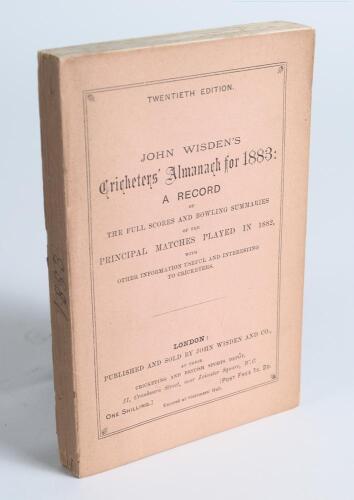 Wisden Cricketers&rsquo; Almanack 1883. 20th edition. Original paper wrappers. Odd very minor faults, year &lsquo;1883&rsquo; handwritten to spine otherwise in very good condition