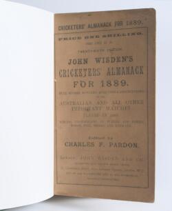 Wisden Cricketers&rsquo; Almanack 1889. 26th edition. Bound in green boards, with original wrappers, title and date in gilt to spine. Minor soiling to wrappers otherwise in very good condition