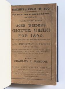 Wisden Cricketers&rsquo; Almanack 1890. 27th edition. Bound in dark blue boards, with original wrappers, title and date in gilt to spine. Minor wear to wrappers, chip to bottom corner of the rear wrapper otherwise in very good condition