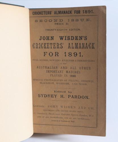 Wisden Cricketers&rsquo; Almanack 1891. 28th edition, second issue. Bound in green boards, with original wrappers, title and date in gilt to spine. Minor pencil annotation to rear wrapper otherwise in good/very good condition