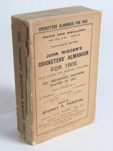Wisden Cricketers&rsquo; Almanack 1902. 39th edition. Original paper wrappers. Wear with some loss to the spine paper, slight breaking to spine block, minor loss to the bottom corner of the rear wrapper otherwise in good/very good condition