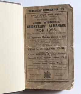 Wisden Cricketers&rsquo; Almanack 1926 and 1927. 63rd & 64th editions. Both bound in dark brown boards, with original paper wrappers, title and date in gilt to spine. The 1926 edition with wear and soiled wrappers otherwise in good condition, the 1927 edition i