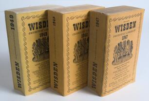 Wisden Cricketers&rsquo; Almanack 1947, 1948 and 1949. 84th, 85th & 86th editions. Original limp cloth covers. All three editions with odd faults otherwise in good/very good condition. Qty 3