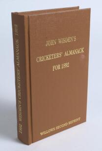 Wisden Cricketers&rsquo; Almanack 1892. Willows &lsquo;second&rsquo; softback reprint (2008) in light brown hardback covers with gilt lettering. Limited edition 34/250. Very good condition