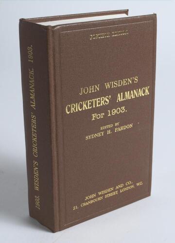 Wisden Cricketers&rsquo; Almanack 1903. Willows hardback reprint (1997) in dark brown boards with gilt lettering. Limited edition 451/500. Very good condition