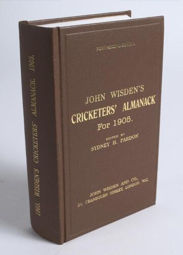 Wisden Cricketers&rsquo; Almanack 1905. Willows hardback reprint (1998) in dark brown boards with gilt lettering. Limited edition 320/500. Very good condition