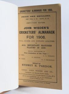 Wisden Cricketers&rsquo; Almanack 1906. 43rd edition. Bound in light brown boards, with original paper wrappers, gilt titles to spine. Good/very good condition