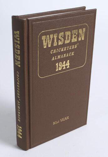 Wisden Cricketers&rsquo; Almanack 1944. Willows hardback reprint (2000) in dark brown boards with gilt lettering. Limited edition 496/500. Very good condition