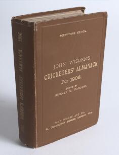 Wisden Cricketers&rsquo; Almanack 1906. 43rd edition. Original hardback. Minor wear to head and base of spine paper and to spine edges, very minor mark to rear board, some bumping to corners, minor wear to front internal hinges otherwise in generally very good 