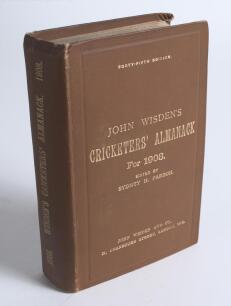 Wisden Cricketers&rsquo; Almanack 1908. 45th edition. Original hardback. Very minor wear to head and base of spine paper, minor odd bumping to board corner otherwise in good/very good condition with bright gilt titles. A rare early hardback edition