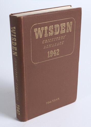 Wisden Cricketers&rsquo; Almanack 1942. 79th edition. Original hardback. Only 900 hardback copies were printed in this war year. Odd very minor faults otherwise in very good condition with gilt titles bright. A rare wartime edition