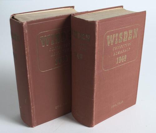 Wisden Cricketers&rsquo; Almanack 1949 and 1950. Original hardback editions. Minor wear to boards, slight breaking to the rear hinges of the 1950 edition otherwise in good condition