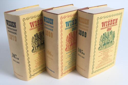 Wisden Cricketers&rsquo; Almanack 1968, 1969 and 1970. Original hardback with dustwrappers. Some age toning to the spines of all three dustwrappers otherwise in good/very good condition