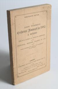 Wisden Cricketers&rsquo; Almanack 1882. 19th edition. Original paper wrappers. Very minor wear to wrappers and spine paper, slight foxing to page block otherwise in excellent condition, not often seen for this early edition. Stored in protective box