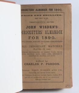 Wisden Cricketers&rsquo; Almanack 1890. 27th edition. Bound in light brown boards, with original wrappers, with title and date in gilt to spine. Very good condition