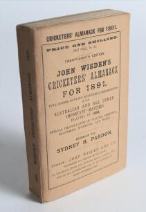 Wisden Cricketers&rsquo; Almanack 1891. 28th edition. Original paper wrappers. Very minor bowing to spine, slight foxing to page block otherwise in excellent condition, not often seen. Stored in protective box